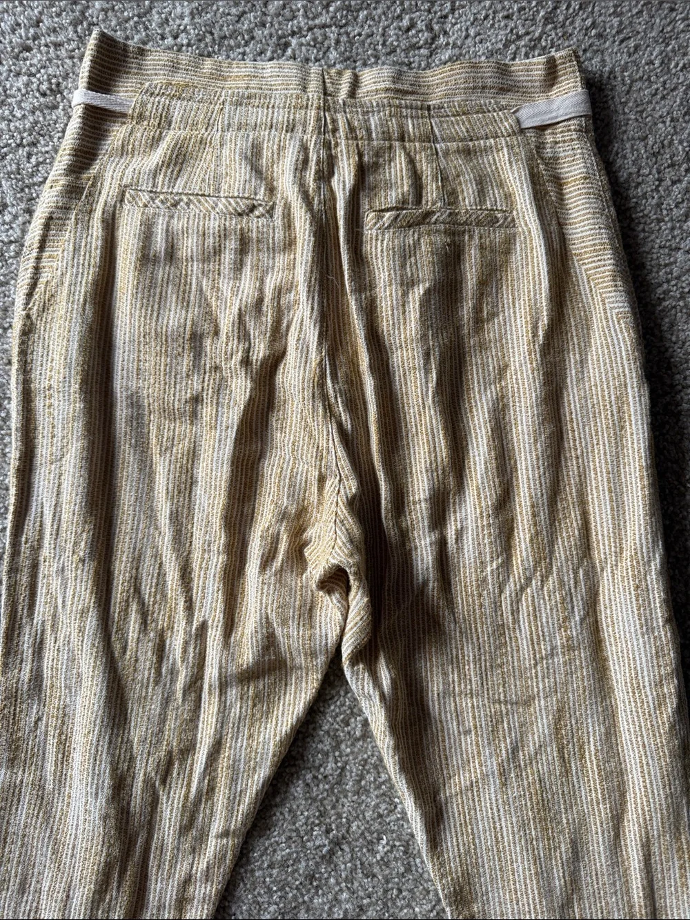 Free People Women's Beige Striped Linen Drawstring Jogger Pants Size 6